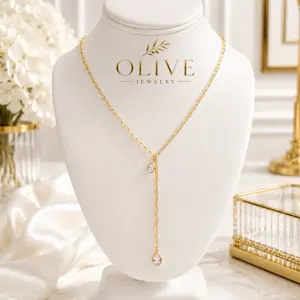 Olive Jewelry Erika Y Necklace - Fashion Accessory with Teardrop Crystal Accents paper clip link perfect for everyday wear 20” inch long