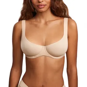 DOBREVA Women's Unlined Balconette Bra No Padded Underwire Supportive Plus Size Smooth Scoop Neck