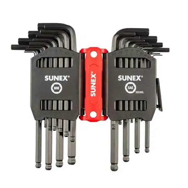 Sunex Tool 26-Piece Dual SAE & Metric Ball End Long Arm Hex Key Set - High-Quality Modern Hand Tool, Hexagonal Socket Spanners & Wrenches for Home Use, Dual Sets Long Arm Keys