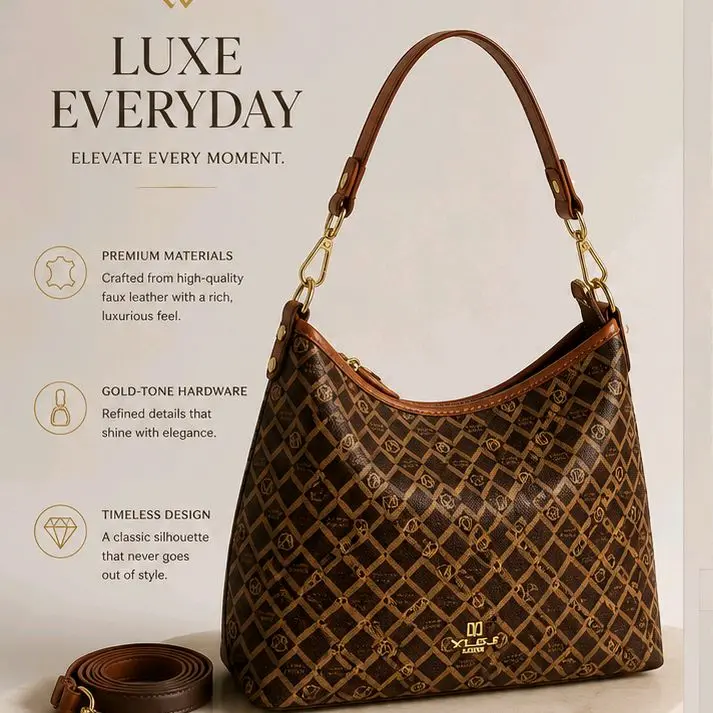 Medium size, hobo-style shoulder bag featuring a structure crescent or slouch silhouette