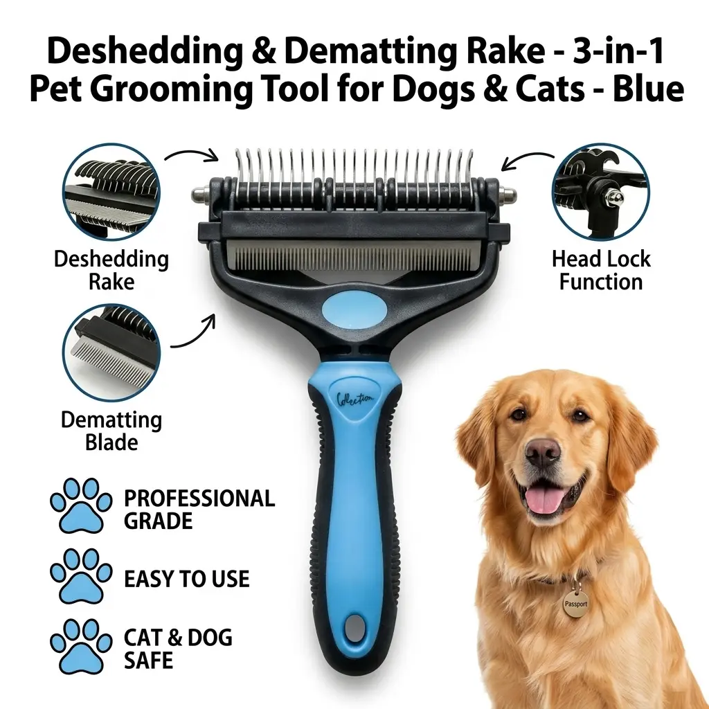 Pet Dematting Undercoat Rake - Double-Sided Groomer Tool for Dogs, Pain-Free Tangle Remover, Matting Rake Shedding Tools, Pet Grooming Accessory, Groomer Tools