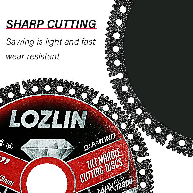 LOZLIN 4.5-Inch Multi-Material Diamond Cutting Discs for Angle Grinder, Ultra-Thin Dry Blades for Wood, Tile, Ceramic, Marble, Granite, Stone & Metal