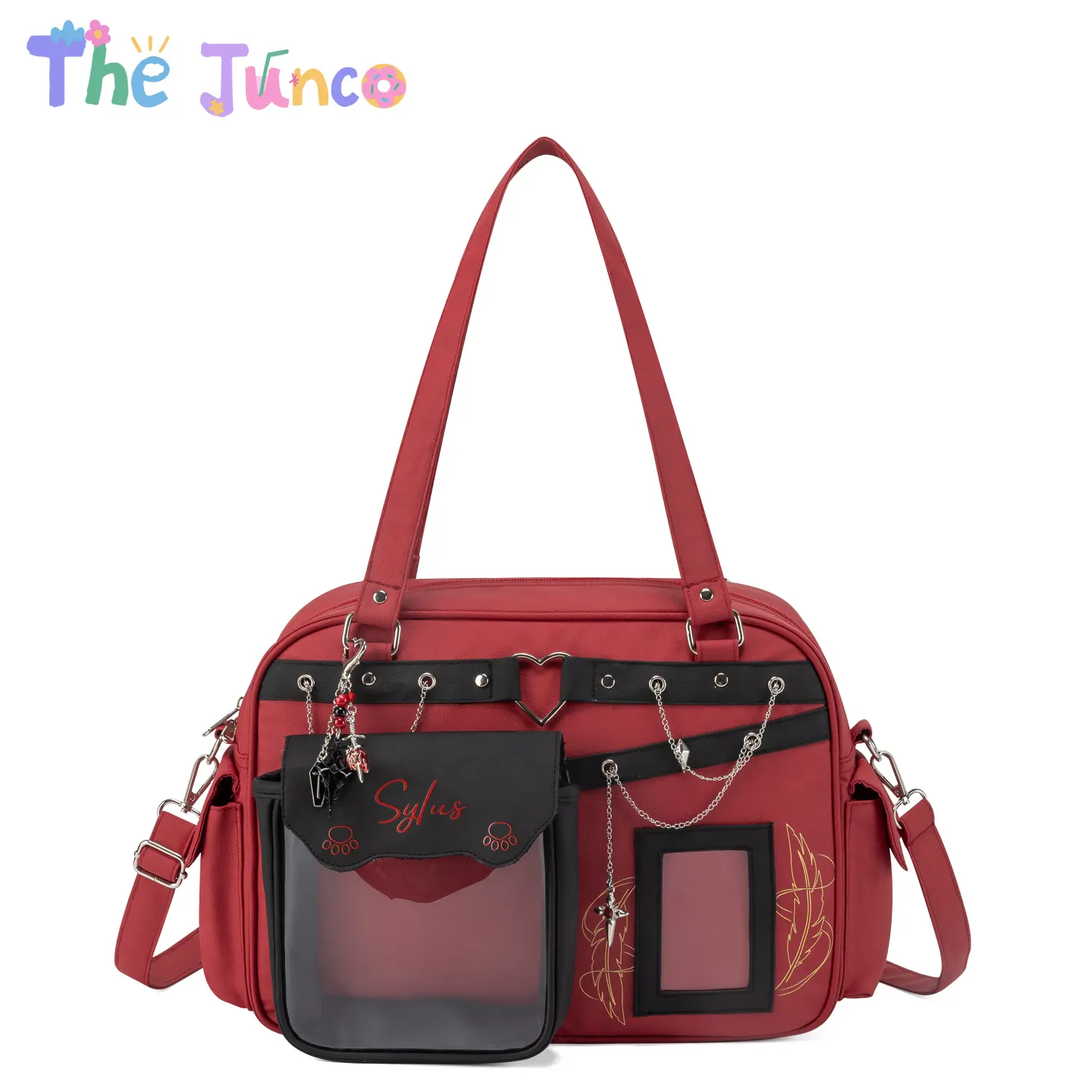 The Junco Love and Deep Space Sylus Red Gothic Ita Bag - Large Capacity Clear Display Window, 3-Way Crossbody Backpack for School, Work & Anime Fan Collections, Everyday Bag, Shoulder Bag