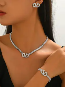 Women's Elegant Jewelry Set, Trendy Jewelry Set, Fashionable Jewelry Set, Copper Chain Material, Random Pattern Design, Perfect Gift for Women & Girls, All-Season Wear, Matching Jewelry Set