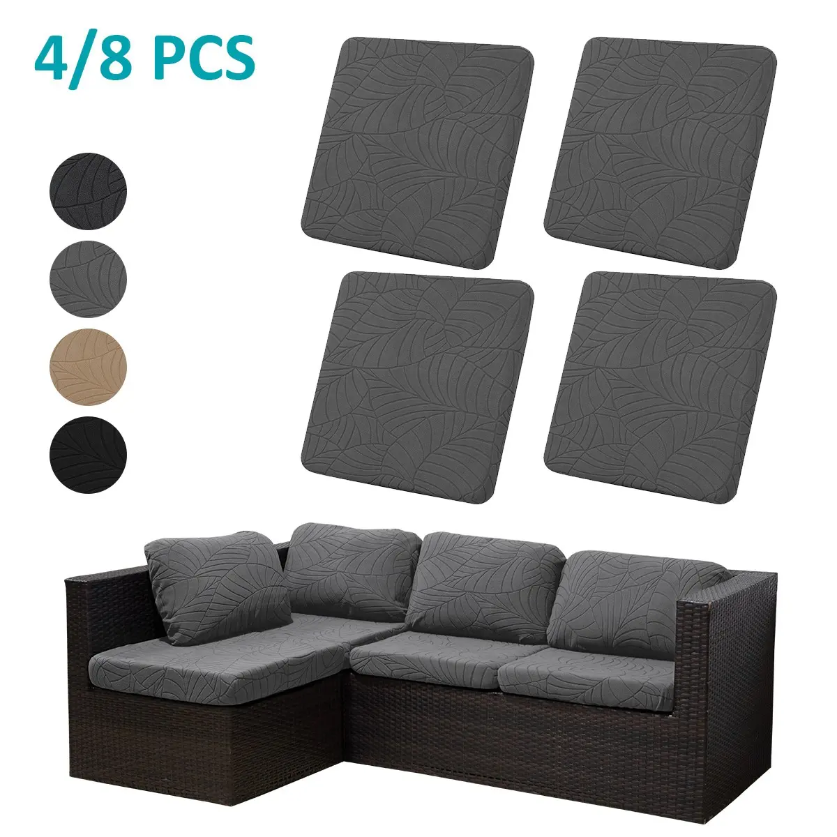 Stretchable Sofa Cushion Covers Set, Large Leaf Pattern Jacquard Fabric, Elastic Fit Sofa Cover, Stretch Couch Cover, Indoor Outdoor Patio Garden Furniture Protector, Elastic Sofa Slipcover, Stretch Couch Covers for Sofa
