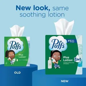 Puffs Plus Lotion Facial Tissues, 4 Family Boxes, 124 tissues per box