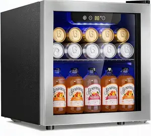 Antarctic Star 48 Can Beverage Refrigerator, 12 Bottle Wine Cooler with Seamless Stainless Steel Glass Door, Digital Temperature Display, Countertop Mini Fridge for Home Bar, Office, Kitchen, Silver