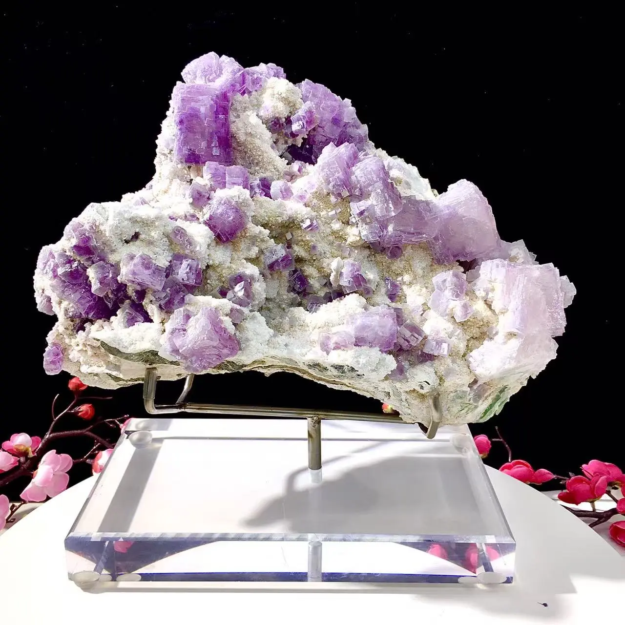 Large Raw Purple Fluorite Stone Ornament - Natural Crystal Stones, Raw Crystal Room Decor for Home & Office Shelf Accent, Crystal Raw Stones, Decorative