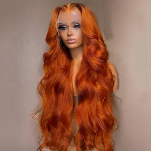 38 40 Inch Dark Ginger Orange 13X4 Transparent Lace Front Wig For Woman Ginger Brown Colored Body Wave Lace Frontal Wig Preplucked 180 Density Brazilian Remy Hair Wig