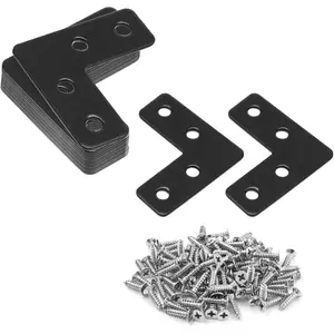 L Shape Flat Mending Plates, 40 x 40mm Corner Braces with Screws, Flat Angle Brackets for Wood Furniture Repair, Cabinet, Shelf & DIY Projects, Black