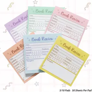 5/10 Pads Book Review Sticky Notes, 7.62x7.62 Cm, 50 Sheets Per Pad, Perfect for Tracking Reading, Colorful Gift for Students and Book Lovers