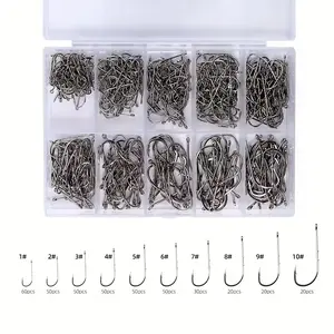 400pcs High Carbon Stainless Steel Fishing Hook Set, Double Barbed Shank Worm Hooks, Assorted Sizes, Convenient Storage Box, Fishing Tackle