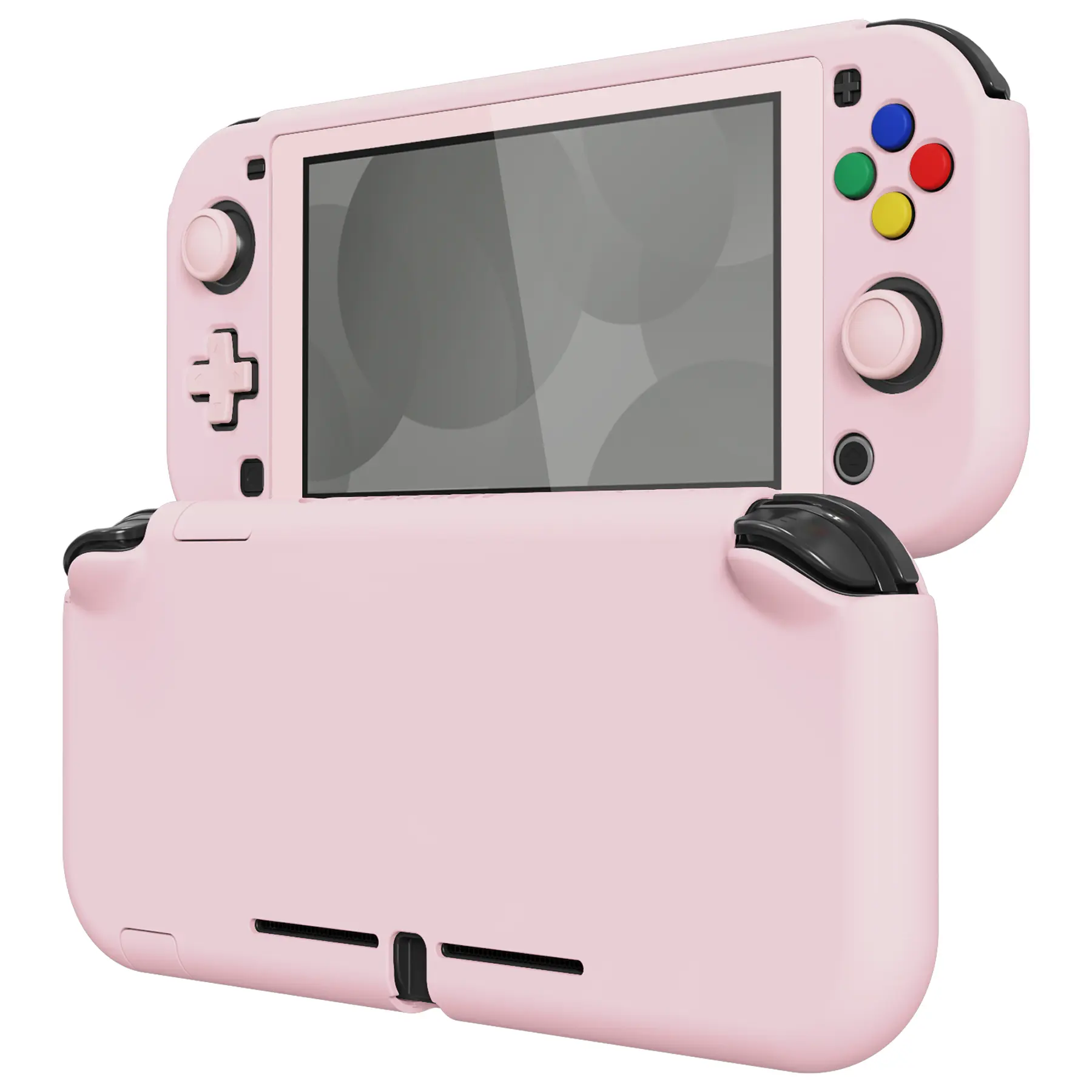 PlayVital Hard Shell Protective Case with Screen Protector, Thumb Grip Caps, Button Caps for Nintendo Switch Lite - Peach Blossom Pink Gaming Console Accessories