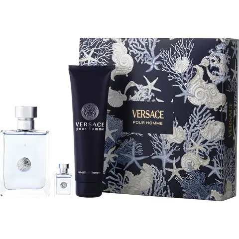 Versace Pour Homme Set-Edt Spray 3.4 Oz & Hair And Body Shampoo 5 Oz & Edt Spray 0.17 Oz Mini For Men