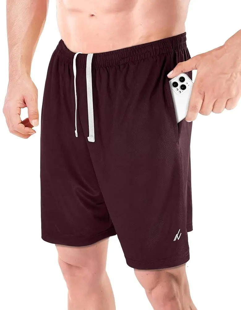 NY Threads Men's Loose-Fit Quick-Dry Polyester Active Shorts with 8" Inseam and Pockets for Gym & Running