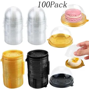 100 Mini Bundt Cake Containers,Clear Cupcake Boxes with Dome Lid,Plastic Cupcakes Containers Muffin Mooncake Holder,for Pastries, Desserts