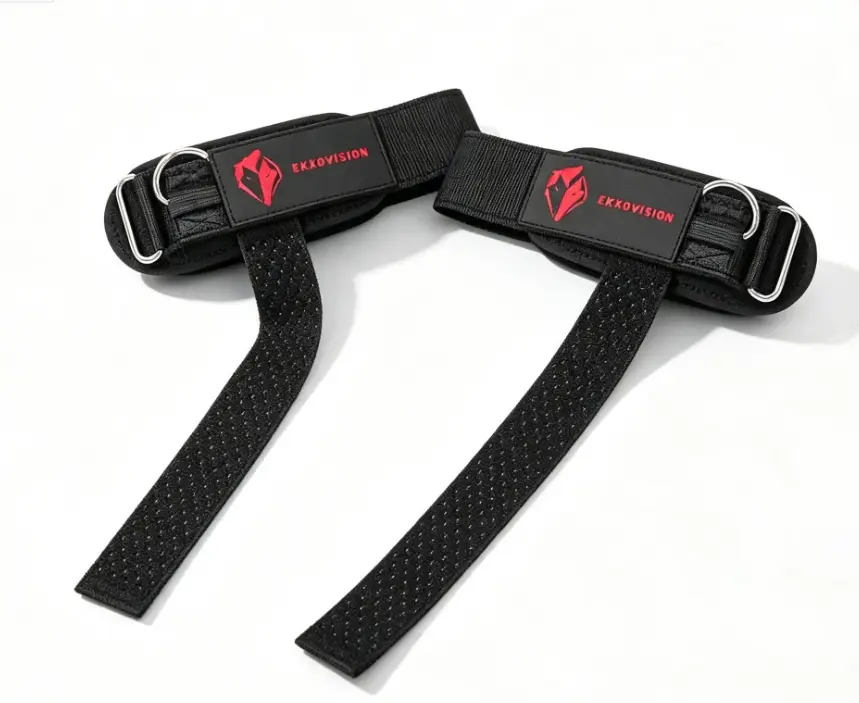 EKKOVISION D-Type Black Weight Lifting Straps, Breathable Honeycomb Webbing Wrist Support for Deadlifts, Dumbbell Workouts