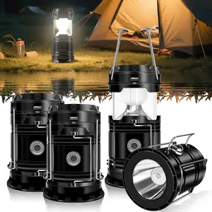 XTAUTO Collapsible Portable Solar Camping Lantern, USB Rechargeable LED Flashlight -4-Pack Solar Camping Lantern, Collapsible LED Solar USB Rechargeable Lantern Flashlight Emergency Hanging Lights for Camping Hurricanes Power Outages Indoor Outdoor