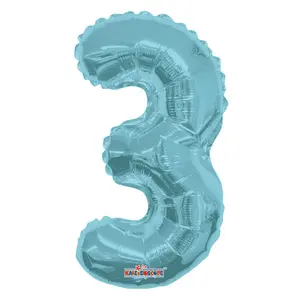 Number 3 Light Blue Balloon - 14" Flat Foil Balloon 35040-14 for Parties and Events