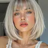 12 Inch Short Straight Bob Style Wig, Front Bangs Heat Resistant Fiber, Synthetic Soft Hair, Full Head Cap for Daily Use, Natural Look for Casual and Special Occasions, Daily Wear Wig, Straight Bob Wigs