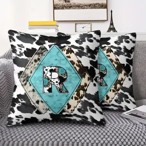 Trendy Turquoise Marble Patterned Pattern Throw Pillow with Stylish Black 'R' Design, Featuring Colorful Floral Accents, Digital Printed Cushion for a Bold and Unique Home Decor Statement, Bedroom & Living Room Style! Includes Pillow Insert