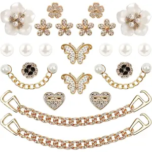 18/20/22/24 Pcs Bling Shoe Charms – Flower & Pearl Rhinestone Decorations, Cute DIY Shoe Accessories, Ideal for Birthday Parties  Sandals Gift