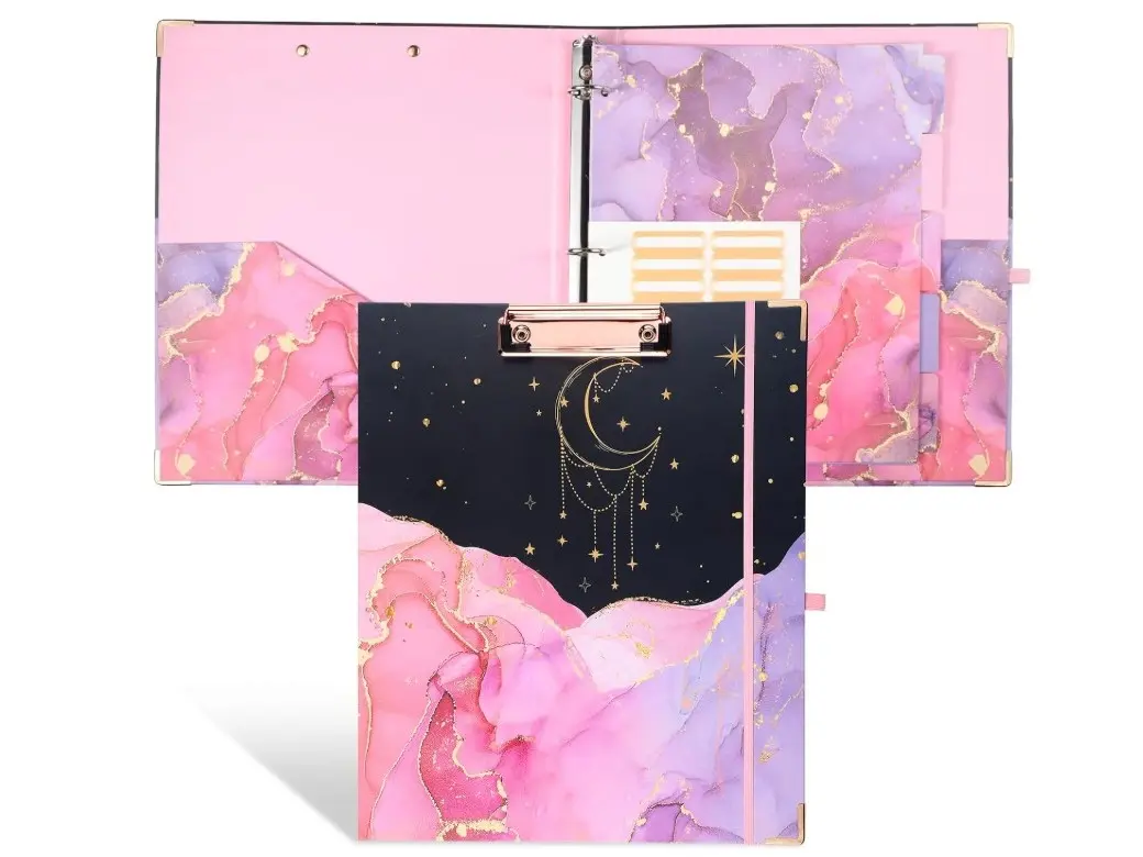 3 Ring Binder With Clipboard Organizer W/ 5 Tab Dividers, 2 Pockets And Label Stickers For Classroom Office