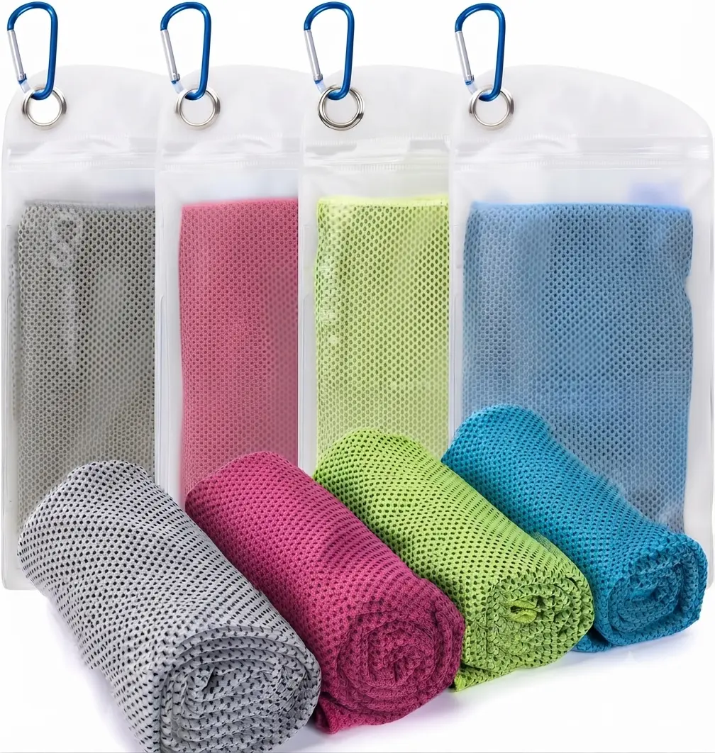 4 Pack Cooling Towels (40"x12"), Gym Sweat Towels, Cooling Neck Wraps, Soft Breathable Microfiber Towels for Yoga, Running, Sport, Workout, Camping & More (Multicolor)