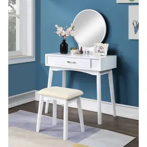 Maly Contemporary Wood Vanity and Stool Set, White