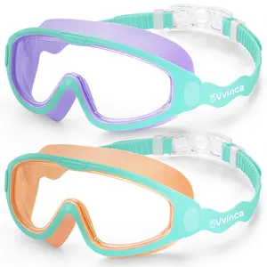 [Creator’s Pick] Vvinca Swim Goggles 2 Pcs for Ages 3-12+ Kids,Youth,UV Protection Anti-Fog Wide View Anti-Shattered Lens for Boys and Girls - Safety anti-uv swim glass anti-fog swimming goggles for Lake,Beach, Summer Party