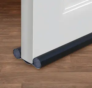 Door Draft Stopper, 96cm (37.8") Black Door Sweep, Non-Adhesive Under Door Weather Stripping, Leather Style Soundproof & Windproof Draft Blocker for Dust & Noise Insulation