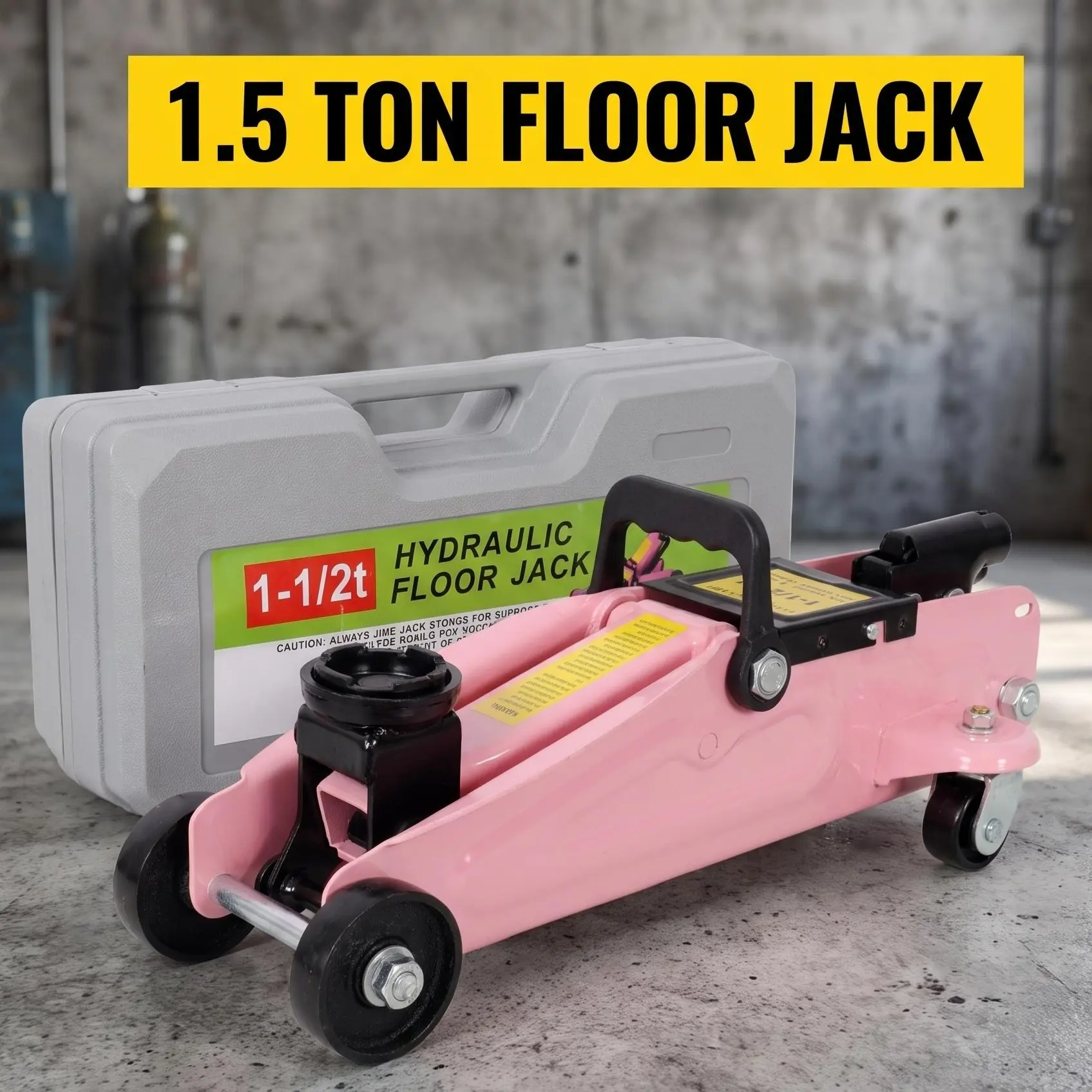 15 Ton Low Profile Hydraulic Floor Jack Steel Racing Trolley Jack Lifting Range 5"-11.8" 3300 lbs Capacity with Plastic Carrying Case Pink Color, Car Repair Tools