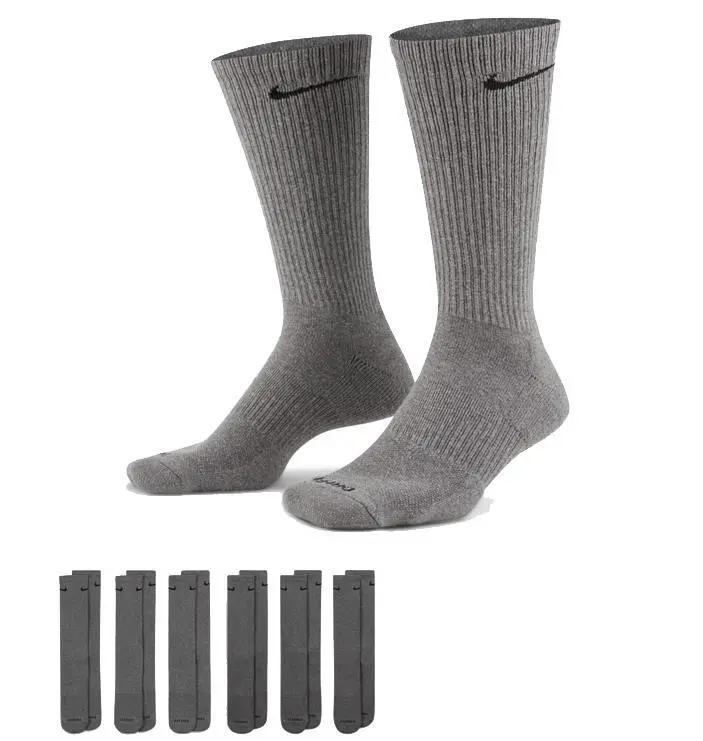 Nike Everyday Plus Crew Athleisure Crew Socks, 6-Pack, Grey, Medium, Athleisure Crewsocks