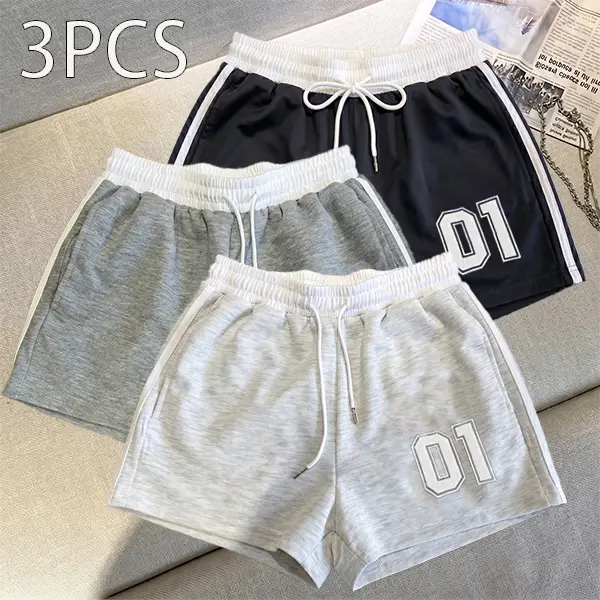 Women's Basic Solid Color & Sporty Shorts Pack (3-Piece), Casual Cargo Bottoms for Running, Fitness & Everyday Wear, Fashionable Flat Outfit Coordination
