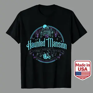 Vintage Hitchhiking Ghosts Vintage Shirt, The Haunted Mansion Halloween Tee, Welcome Foolish Mortals, Family Vacation Trip Shirt Men's Casual Graphic Tees | 100% Premium Cotton Apparel Prints