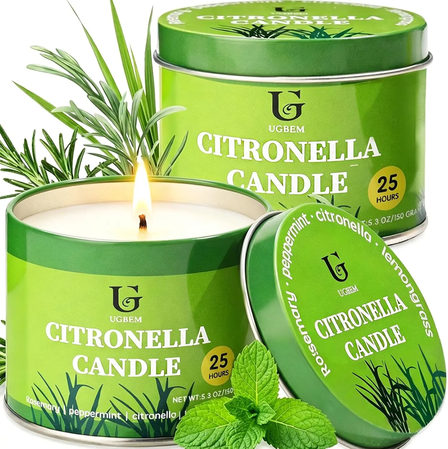 Citronella Candles Outdoor for Camping Patio, Essential Oil Candles for Yard and Outside, Natural Non-Toxic Soy Wax Candle for Backyard Travel Indoor Home Decor, Burns 26 Hours, 5.3oz, 2 Pack