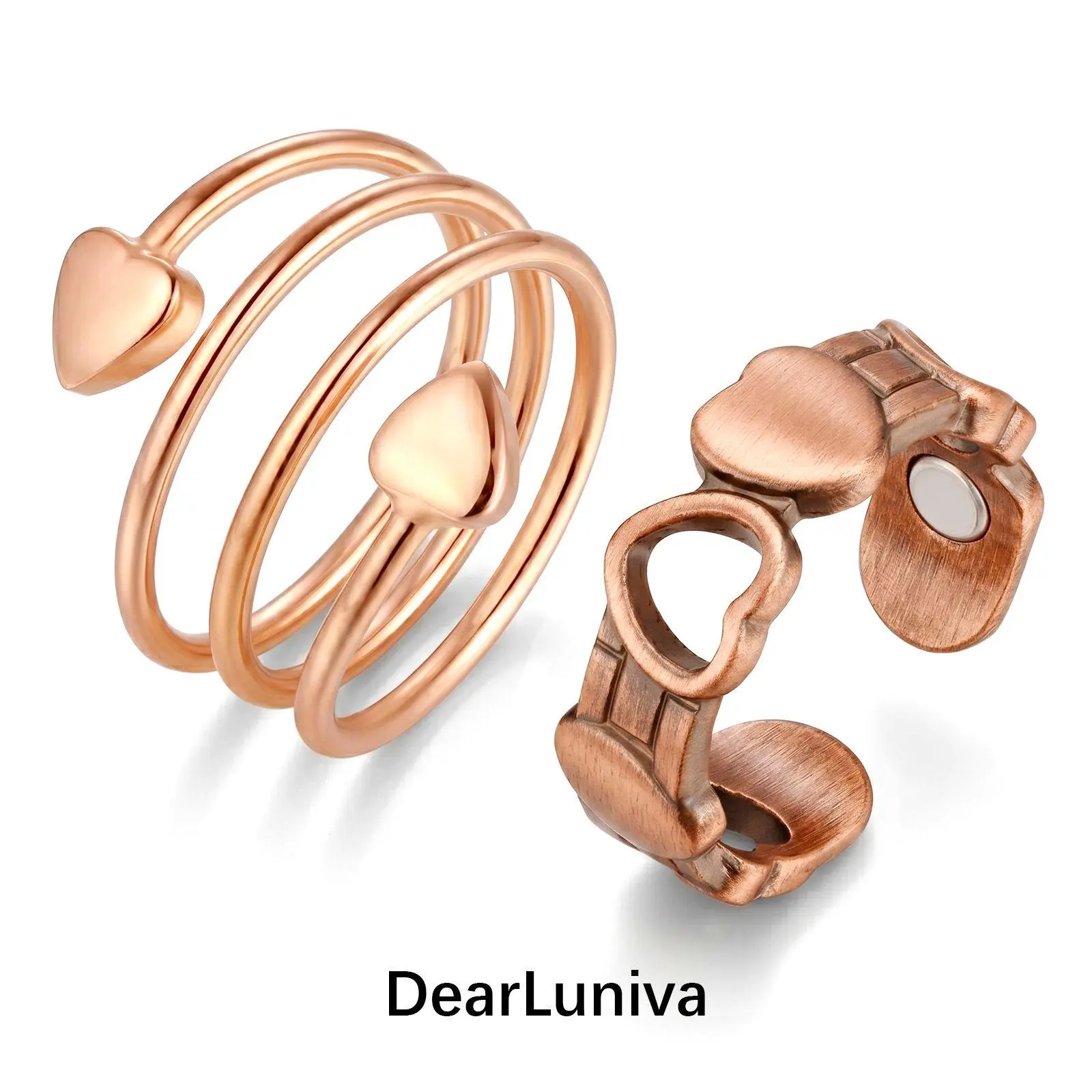 Rose Gold Magnetic Ring for Women – Adjustable Heart-Shaped Energy Ring, Fashionable Copper Healing Jewelry, Suitable for Daily Wear and as a Valentine's Gift