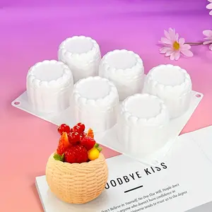 6-Piece Round Basket Mousse Cake Silicone Mold, Braided Texture Dessert Baking Tool, Ice Cream Drip Mold, Silicone Freezer Molds for Creative Cakes & Treats