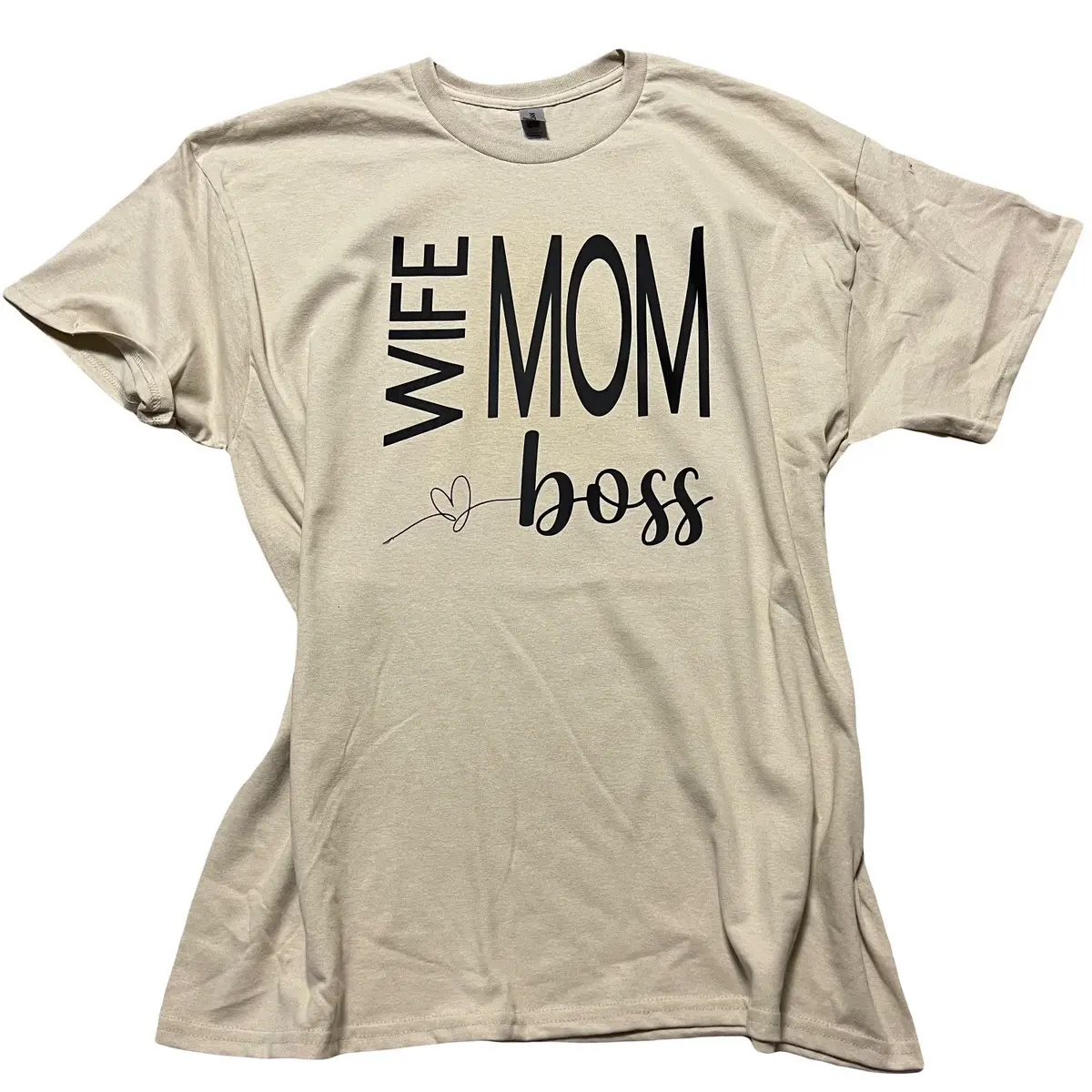 100% Cotton T Shirt  Color is Tan and it’s a crew neck. Available in sizes M, L and XL Women’s short sleeve T Shirt