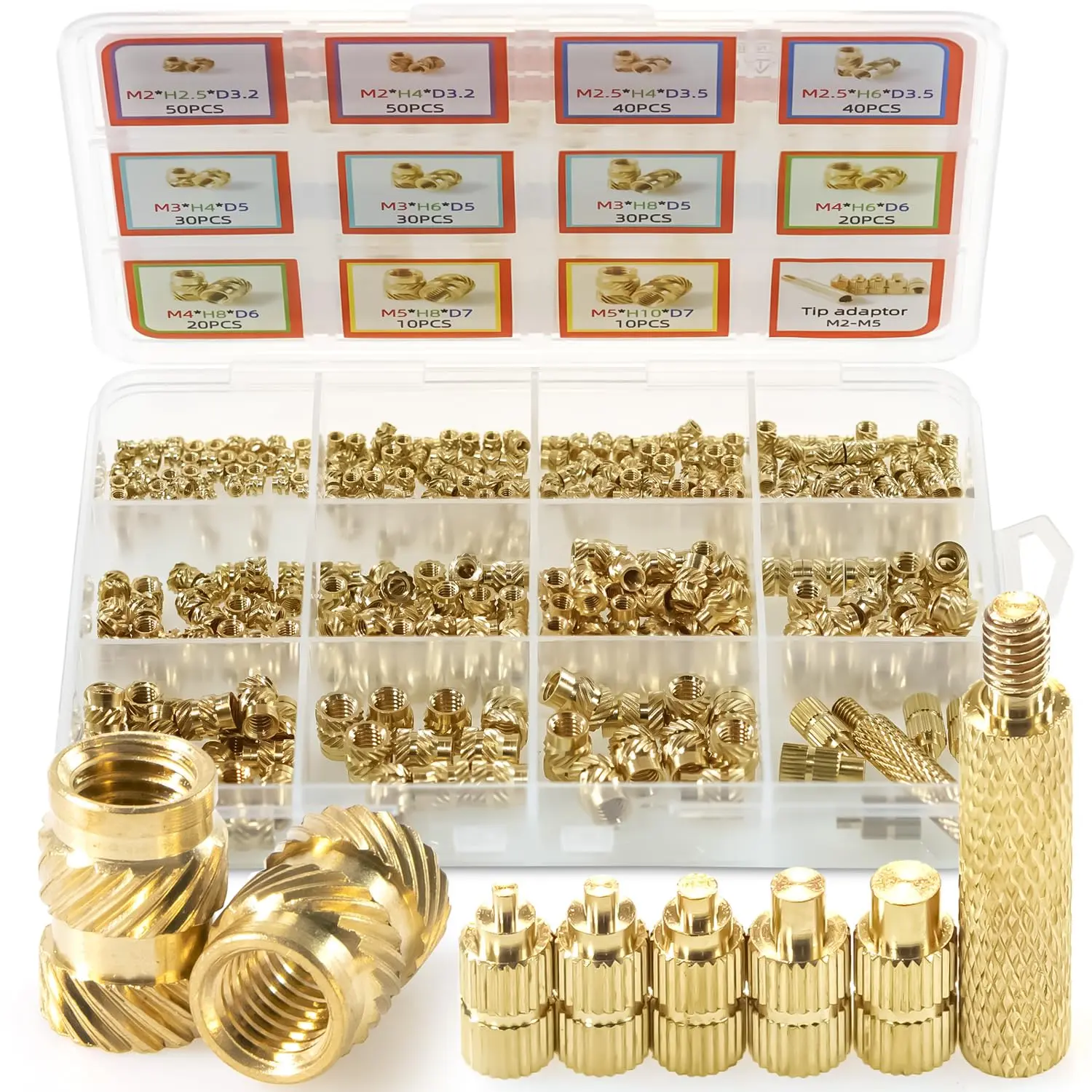 336-Count Metric Brass Knurled Threaded Inserts Kit (M2, M2.5, M3, M4, M5) with Heat Set Insert Tool, for 3D Printing & Plastic, Professional Kit with Enhanced Torque Resistance, Different Compartments for DIY Projects
