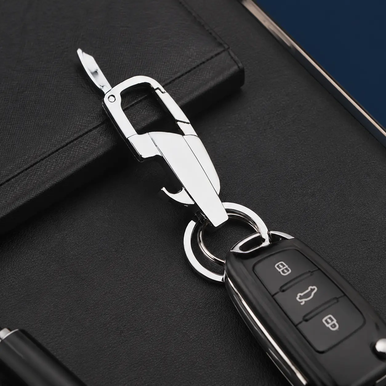 Multifunctional EDC Keychain Tool- Tactical Carabiner with Folding Knife and Bottle Opener,Compact Survival Gear for Camping, Men's Outdoor Accessories & Keychain Gift