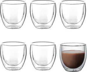 6 count Double Walled Espresso Cups 3 Ounce Clear Expresso Coffee Mugs Espresso Shot Glasses Clear Espresso Shots Small Demitasse Cups for Espresso(COLOR:Clear)