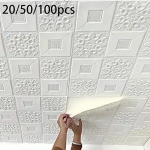 20/50/100 Pieces DIY 3D Ceiling Xpe Foam Wall Stickers, Self-Adhesive Waterproof, 35x35cm, Home Decor for Living Room, Bathroom, Kitchen, Bedroom