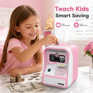 Electronic Piggy Bank for Kids with Password Code Lock, ATM Coin Cash Bank Auto Grab Bill Slot, Large Capacity Money Saving Box for Boys Girls Style baby gift love Christmas