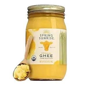 Spring Sunrise Organic Grass Fed Ghee Butter - USDA Certified Organic Clarified Butter - Paleo, Keto Friendly, Non-GMO, Gluten, & Casein Free Cooking Oil - Sustainably Sourced (16oz Jar) for Baking - Bake Taffy