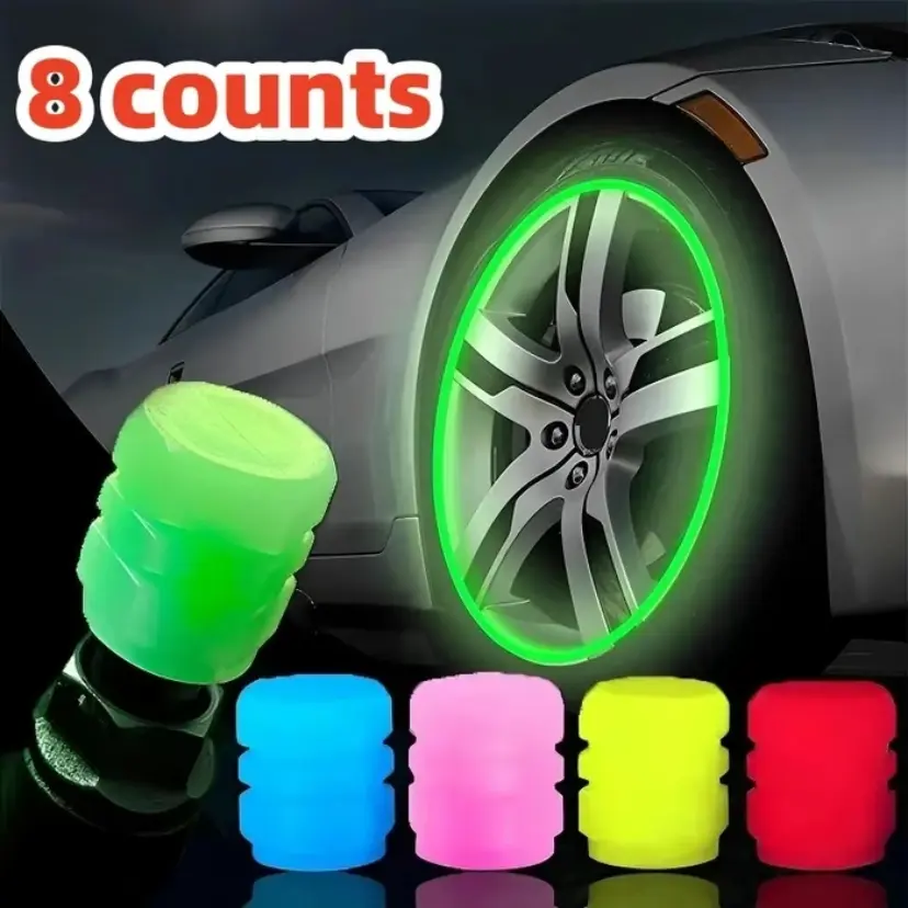 8pcs/set luminous valve caps, tire valve caps, Tyre caps, luminous car, motorcycle, bicycle tire, luminous valve cap decoration, Vehicle, Car Accessories