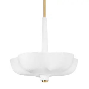 Large Rimini Pendant Light with Gold Leaf Accents and White Gesso Botanical Shade