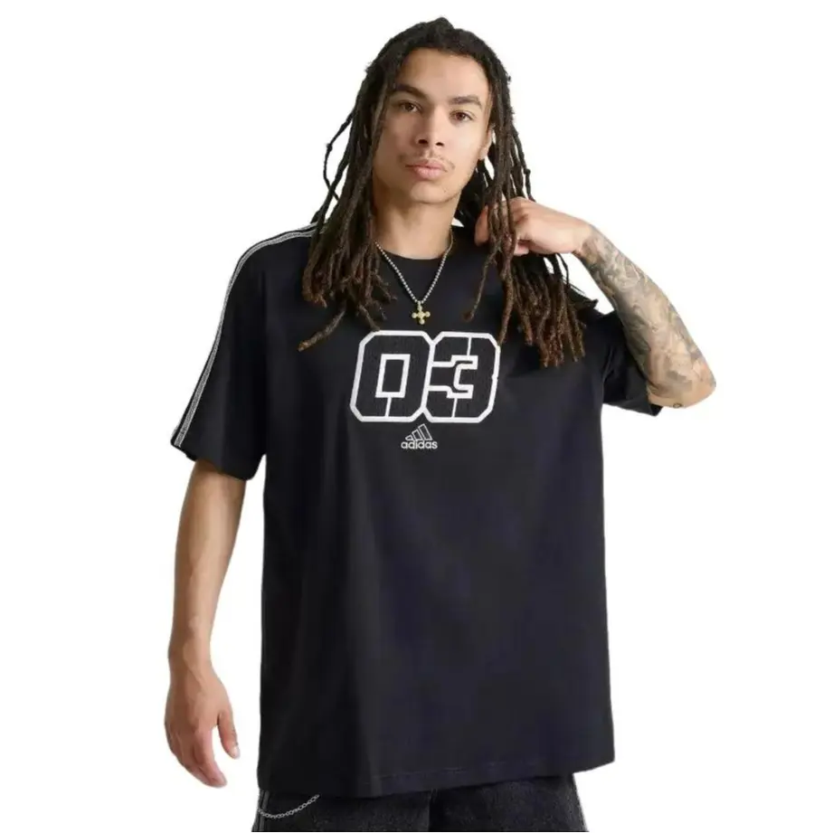 Adidas Originals 03 Graphic T-Shirt for Men - Loose Fit Soft Cotton Menswear, Casual Streetwear with 3-Stripes, Sportswear, Mensfashion, Roomy Cut, Medium Length, Badge, Oversized, Shortsleeve, Ribbed, Round Neck, Athleisure Wear, Sporty Chic, Oversized C