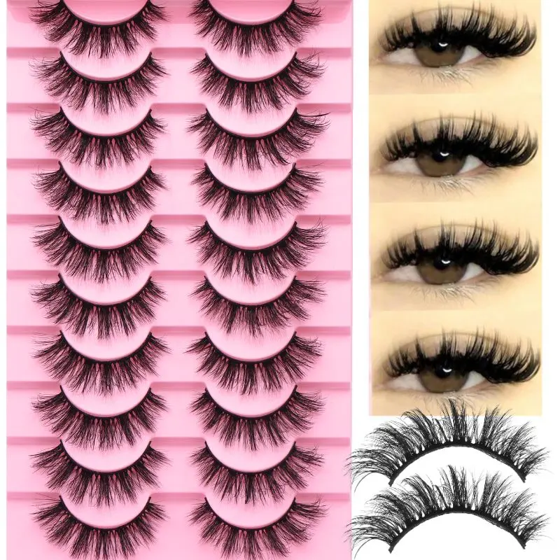 Natural look false eyelashes, 10 pairs of Russian strip eyelashes, Lightweight natural eyelashes, light and natural eyelashes, soft and pointed tail, Curl false eyelashes