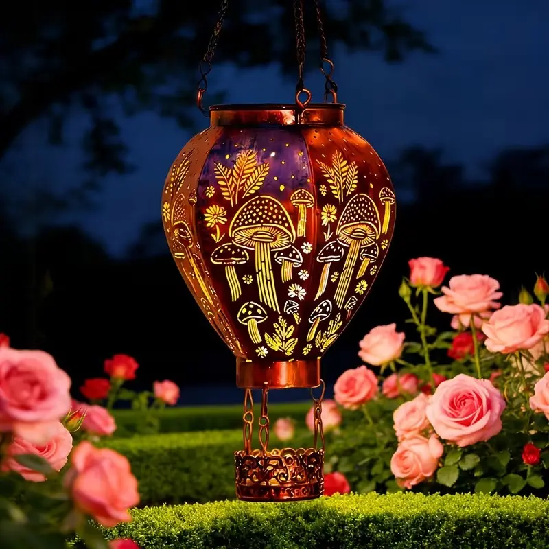 1 Pc Solar Retro Hot-Air Balloon Light, Outdoor Solar Hanging Metal Lantern, Decorative Solar Light, Auto Dusk-to-Dawn, Vintage Garden Glow Light with Hanging Chain, Ideal for Yard, Lawn, Pathway, Wedding, Holiday & Tent Decoration, Solar Powered Lights